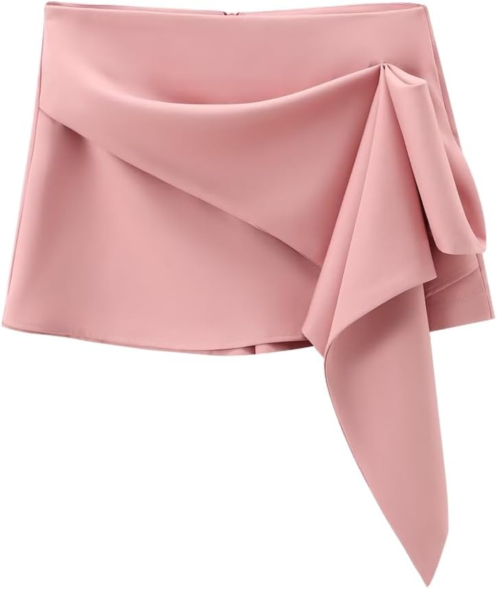 Summer New Women Fashion Vintage High Waist Asymmetric Front Pleats Shorts Skirts Elegant Office Skort Female Skirt