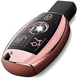 Uxinuo for Mercedes Benz Key Fob Cover Case Premium Soft TPU Full Protection Key Fob Shell Compatible with Mercedes Benz A B C E S R M G Class Smart Remote, Rose Gold