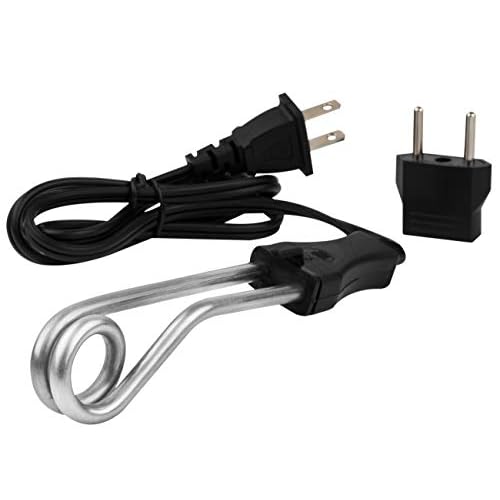 Immersion Water Heater Electric Camping Accessories - 300W - 120/240V - Dual Voltage Portable Water Heater Travel Accessories - Immersion Heater for Tea (Black)
