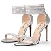 100FIXEO Sexy Rhinestone High Heeled Sandals Elegant Open Toe ankle strap Stiletto Heel Wedding Dress Shoes(Silver, 8)