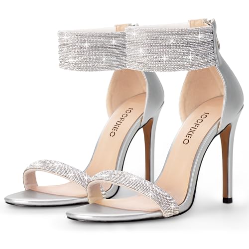100FIXEO Sexy High Heeled Rhinestone Sandals Elegant Open Toe ankle strap Stiletto Heel Wedding Dress Shoes3