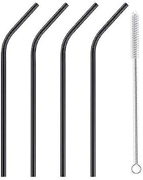 REQUISITE NEEDS 4 x Reusable Colourful Drinking Bent Metal Straw Black