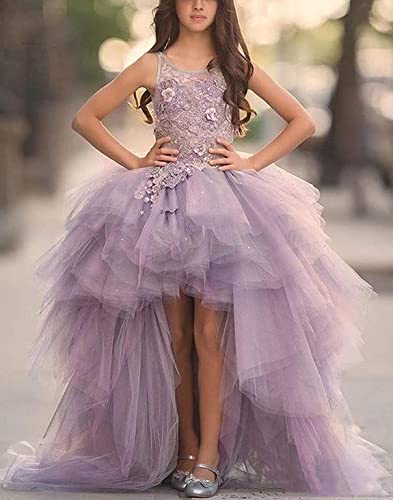 High Low Flower Girls Dresses Appliques Tulle Communion Party Princess Wedding Pageant Ball Gown Dress2