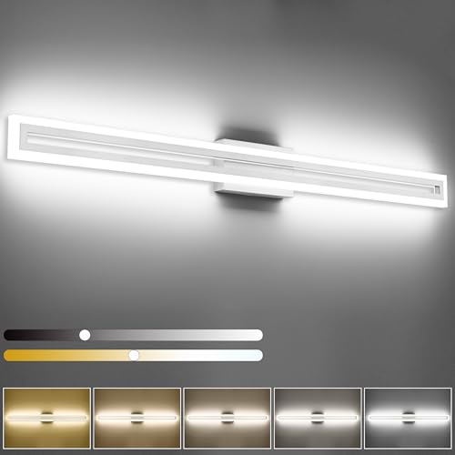 Image of SOLFART Brushed Nickel Vanity Lights for Bathroom 48 Inch 5 Color Adjustable Vanity Lighting Over Mirror 5CCT