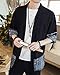Ambcol Men's Japanese Kimono Cardigan Loose Cotton Linen 3/4 Sleeve Open Front Casual Summer Shirt Jackets Black XX-Large