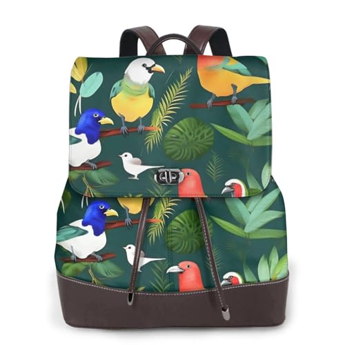 Sac à dos cuir noir anti-choc pour ordinateur portable avec imprimé tropical