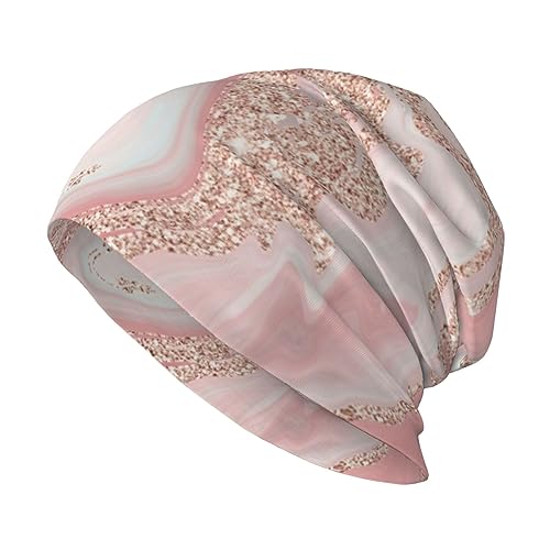 Divertido Gorro de Punto Holgado con diseño de Bigfoot Sasquatch Full Moon para Hombres y Mujeres, Estilo Hip-Hop, con diseño de Calavera, Mármol Pastel Gris Coral con Purpurina de Oro Rosa, Talla