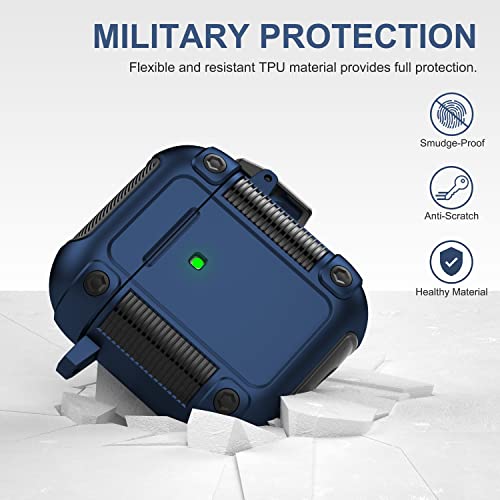 Winproo Armor Airpods 2Nd & 1St Generation Case Cover With Lock Clip, Military Hard Shell Full-Body Shockproof Protective Case Skin With Keychain For Airpods 2Nd & 1St Gen (Blue) #TOP3