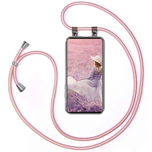 moex Etui na telefon komórkowy, kompatybilne z Samsung Galaxy S20 Ultra / 5G, z taśmą z regulacją długości, silikonowe etui ze sznurkiem, zdejmowane w kolorze różowego złota
