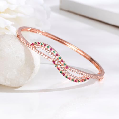 925 Silver Brilliance CZ Stones Rose Plated Cuff Bracelet