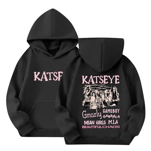 JWNYJFB Kids Katseye Hoodies 2026 Trendy Y2K Graphic Shirts Unisex Music Album KATSEYE Merch Pullover Long Sleeves Hooded Sweatshirts Beautiful Chaos Tour for Fans 11-12 Years