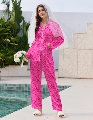 Image of Ekouaer Pajamas For Women Set Silk Pjs 2 Piece Satin Sleepwear Long Sleeve Button Down Lounge Sets With Pant