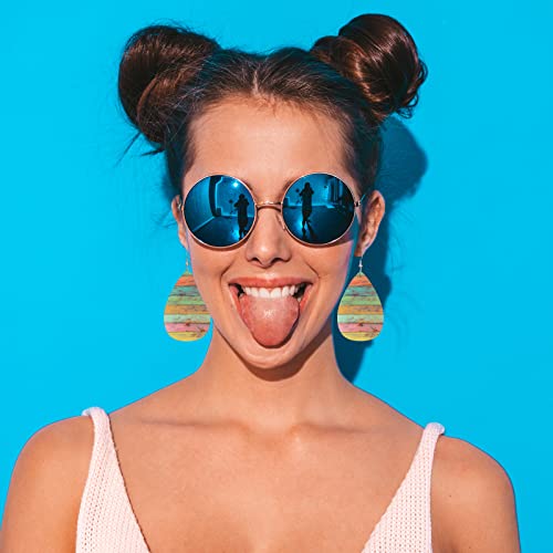 Vosach Earrings For Women Colorful Board, Colorful Retro Wood Board Plank Fashion Leather Teardrop Earrings Lightweight Earrings For Women Girls Bridal #TOP2
