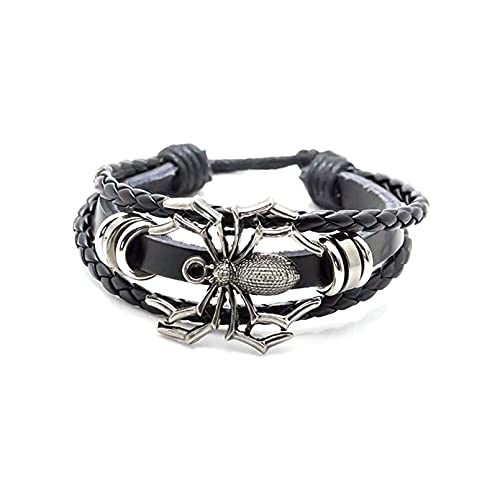 Xusamss Punk Rock Alloy Spider Bracelet Drawstring Rope Leather Bracelet,7-8Inches #TOP17