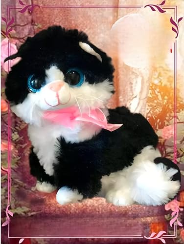 Image of Tickles Cute Cat Glitter Eye Soft Stuffed Plush Animal Toy for Kids Birthday Gift (Color: Black Size:30 cm)