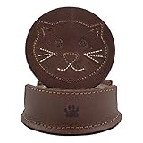 Juego de 6 posavasos circulares para perros de taco, hecho a mano de piel de grano completo, con soporte, decoración del hogar, protege tu mesa de bebidas frías y calientes, costuras únicas a mano,