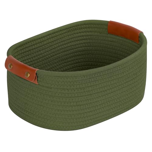 Otauoaea Cestas Almacenaje Tejidas con Cuerda de Algodón,Organizadora Bebe, Cestos Organizadores para Salones, Armarios, Juguetes y Baño(Verde)