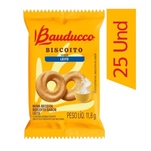 KIT 25 SACHÊS BISCOITO AMANTEIGADO BAUDUCCO - SABORES: LEITE