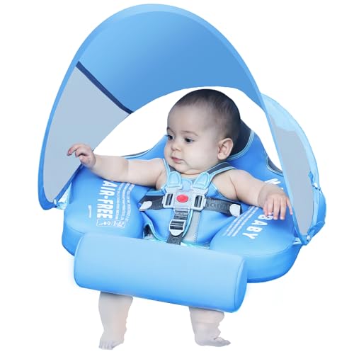 Mambobaby Float with Canopy Size Improved Non Inflatable Infant Baby Pool Float Smart Mambo Float Swim Trainer Baby Swim Float Mambo Baby Float Solid Air Free Water Waist Swimming Ring