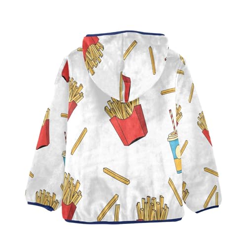 French Fries and Drinks Toddler Fleece Jacket Girl Boys Hooded Fleece Jacket Coat Warm Outwear Zip-up 3-10T2
