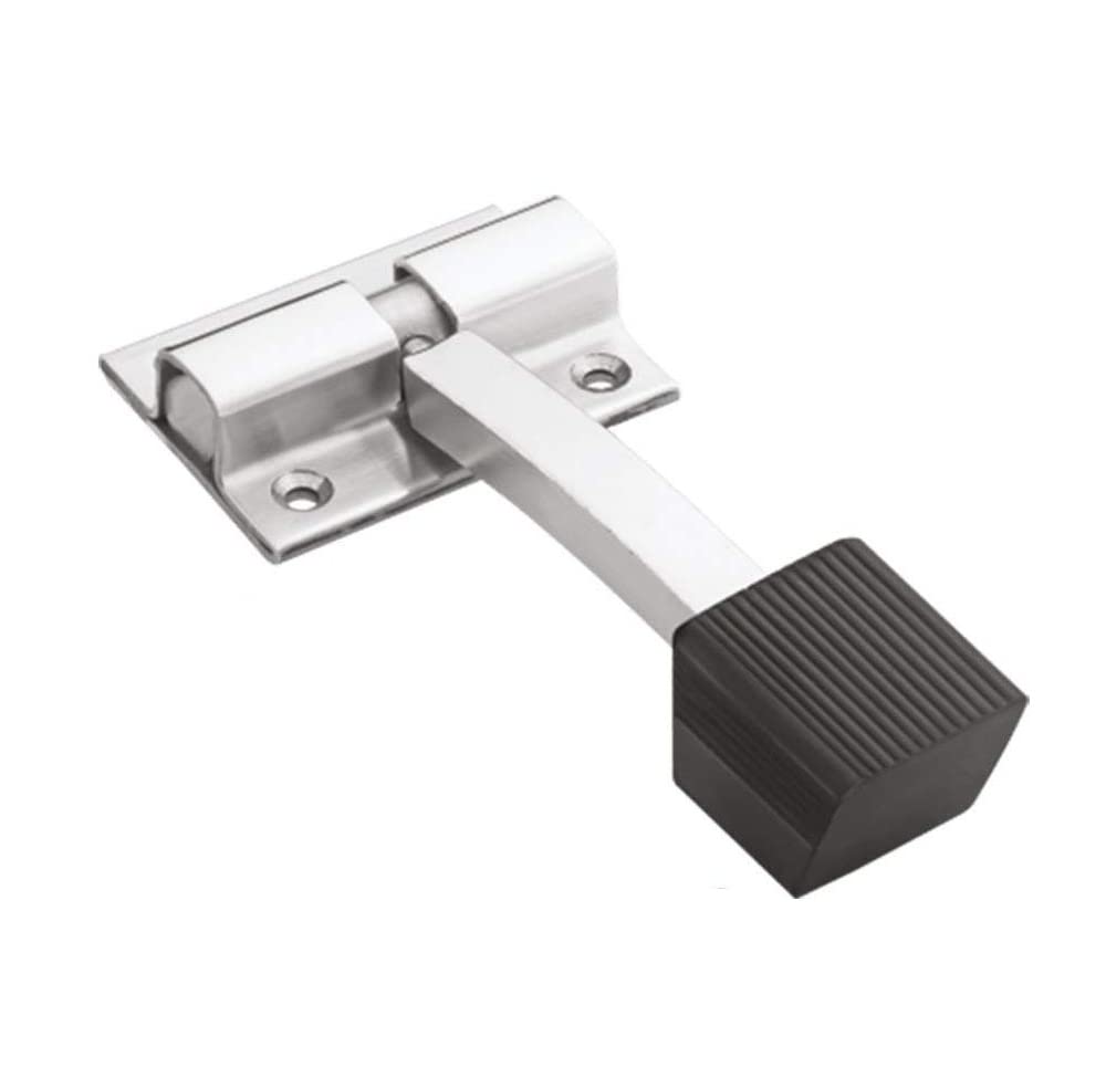 MHS Decorative Door Stopper with Powerful Working Rubber with Fitting Screws in Different Shapes and Finish Check All Variation and Get Latest Product (Square Steel Silver Finish, Pack of 1)