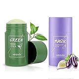 2PCS Grüner Tee Purifying Clay Stick Mask,Auberginen Acne Cleansing Solid Mask,Deep Cleansing Anti-Akne-Maske,Fine Solid Mask Green Tea,Deep Clean Pore,Moisturizing Nourishing Skin,Akne-Clearing