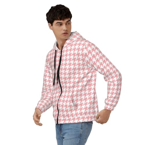 Houndstooth Men Hoodie Full Zip Hoodies 3d Print Hooded Fleece Casual Hoody With Pocket3