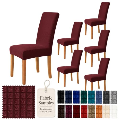 YEMYHOM Dining Chair Covers Set of 6, Stretch Parsons Chair Slipcovers, Super Soft Removable Washable Kitchen Chair Protector Cover for Dining Room, Restaurant, Banquet (Wine Red)
