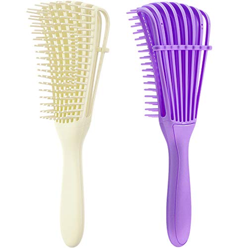 Detangling Brush for Afro & Curly Hair (Beige, Purple)