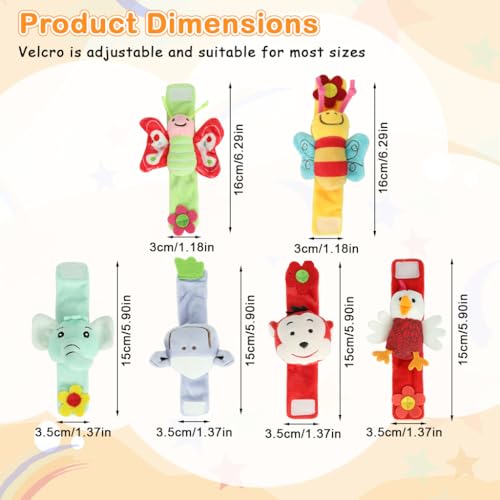 Image of SNOWIE SOFT 6Pcs Cartoon Rattle Set for Babies 0-6 Months, Soft Toy for Baby Boy, Bee, Sheep, Monkey, Butterfly, Chick & Elephant Interactive Fine Motor Sensory Toy for New Born Baby Gifts