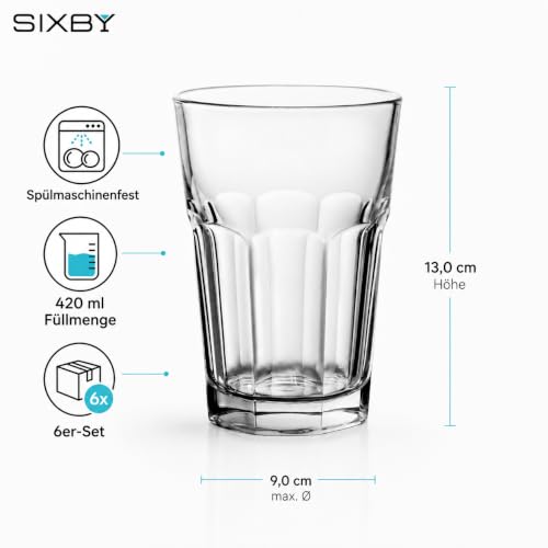 Foto von SIXBY 6 Stück Caipirinha - Longdrink Gläser Marocco 420ml Set - Spülmaschinenfest