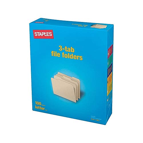 Staples 179495 Manila File Folders Letter 3 Tab Assorted Position 500/Box #TOP1