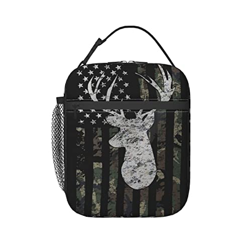Nkhfnbio Deer Camo Camouflage American Flag Hunting Insulated Lunch Box Bag Portable Lunch Tote For Women Men And Kids #TOP26