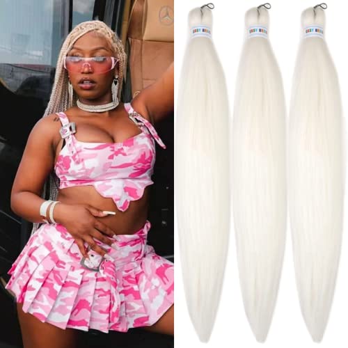 Cream White Braiding Hair Pre Stretched Kanekalon Prestretched Braiding Hair #TOP1