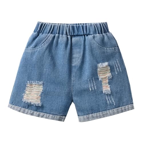 4-5 Years Kids Roll Up Ripped Jean Shorts with Pockets Trendy Fashion Elastic Waist Denim Shorty Casual Summer Boys Clothes Jorts Blue
