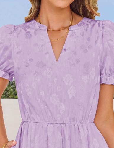 Image of ZESICA Womens Summer Floral Flowy Midi Dress 2026 Puff Short Sleeve V Neck Ruffle Tiered Beach Vacation Party Dresses