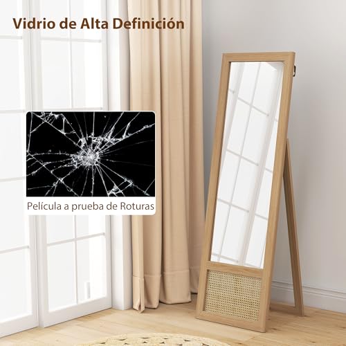 HOMCOM Espejo de Cuerpo Entero 160x50 cm con Soporte y Marco de Madera Espejo de Pie o de Pared para Dormitorio Salón Natural - imagen 6