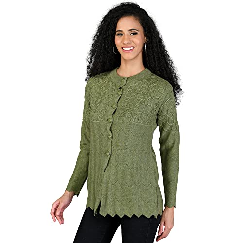 Image of LADYWILLINGTON Women Woollen Round Neck Sweater Heavy Front Long Kadai Cardigan Winter Wear Pure Wool Cardigan for Women Free Size Cotty Warm Cardigans with Side Pockets