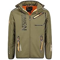 Geographical Norway Royaute Men, Hooded Softshell Jacket, Waterproof Outdoor Coat, Tactical Windbreaker, Resistant, Hiking, Ski Autumn, Winter, Spring, Khaki Orange, S