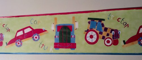 Kids Room Wallpaper Border - Transportation Tractors Cars Trucks - Bright #TOP3