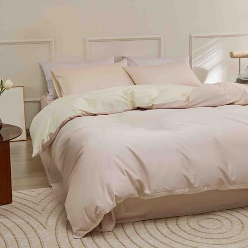 Juego Sabanas De Verano Sábanas Cama Saten Algodon 4 Piezas Fundas De Almohada Y Fundas Nórdicas Algodón De Fibra Larga De 100 Hilos Suave Y Transpirable (Pink,1.2m)