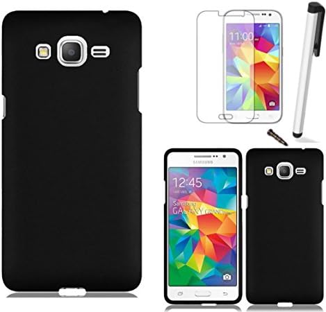 For Samsung Galaxy Grand Prime LTE / Galaxy Go Prime G530 Case Hard Snap On Plastic Phone Cover+[WORLD ACC Screen Protector+Stylus (Rubberized Solid Black)