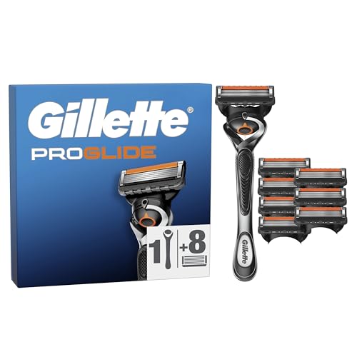 Gillette Rasoir Pour Hommes Proglide Et 8 Recharges, Manche Réutilisable Et Cartouches A 5 Lames, Tête De Rechange Avec Une Bande Lubrifiante x2 Et Une Lame...
