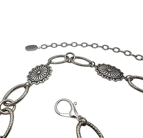 Rosemarie & Jubalee Country Chic Statement Western Burnished Silver Tone Conchos On Link Body Waist Chain Belt (Plus Size 9 Conchos 50-60 Inches)3