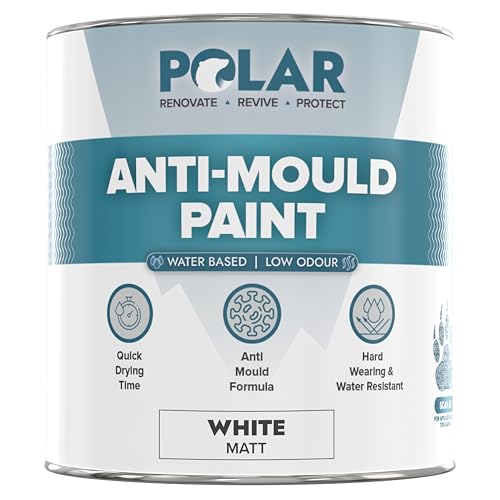 Polar Anti Mould Paint - 500ml, Brilliant Matt White - 5 Year Mould Resistant Paint to Control Moisture - For Internal Walls & Ceilings
