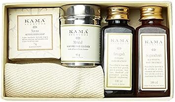 صندوق هدايا Kama Ayurveda للعافية - مجموعة عافية للجسم بالكامل للجنسين - طبيعي، متجدد، زعفران، عسل - شعر، وجه، العناية بالجسم