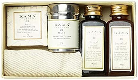 صندوق هدايا Kama Ayurveda للعافية - مجموعة عافية للجسم بالكامل للجنسين - طبيعي، متجدد، زعفران، عسل - شعر، وجه، العناية بالجسم
