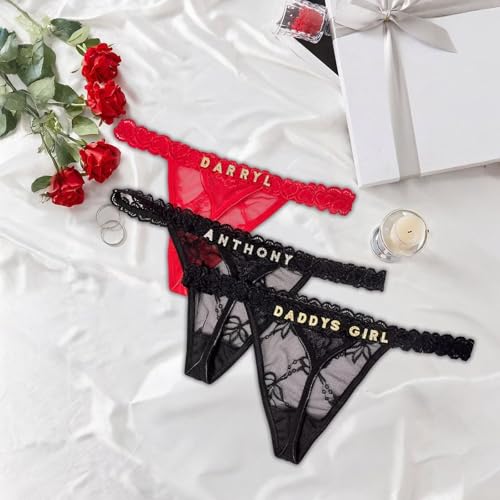 2-Pack Custom Thongs With Name on It, Personalized Name Panties Hand-Sewn Rhinestone Underwear for Women Valentines Day Black4