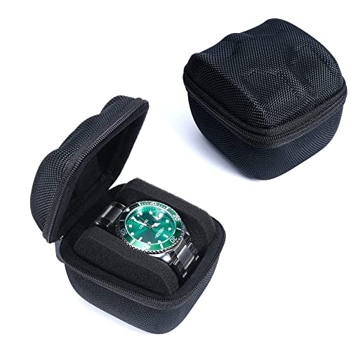 Single Hard Watch travel case, Men's wristwatch smartwatch sports watch Roll Display Organizer box with custom flexible pillow fit up to 55mm face watch