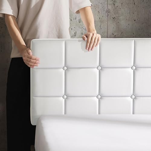 Hearth & Harbor Modern Full-Size Button Tufted Upholstered Headboard - White, Adjustable Height 34'-42', Bed Frame Mount by Hearth & Harbor - Image 8